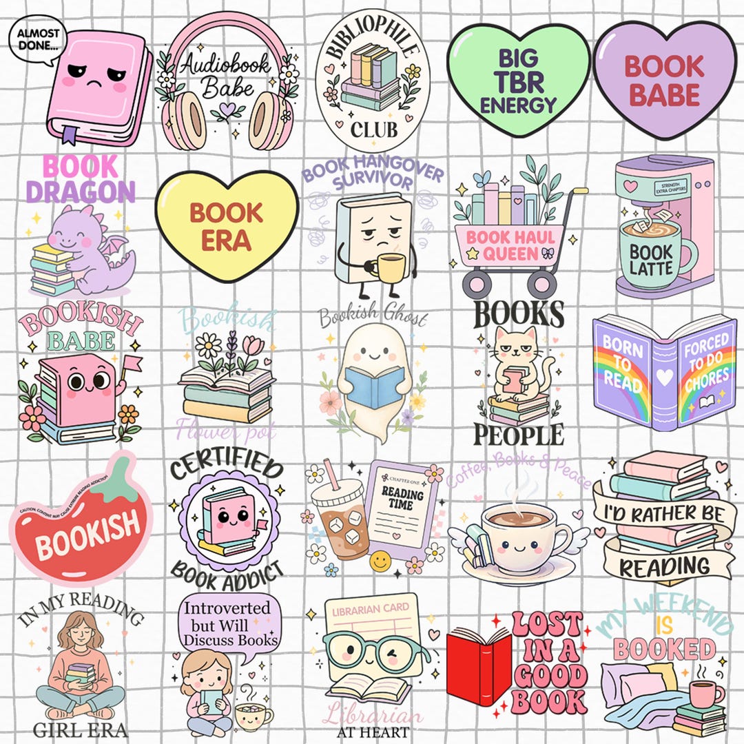 Girly Bookish Reading PNG Bundle, Trendy PNG Bundle Book Lover Quotes ...
