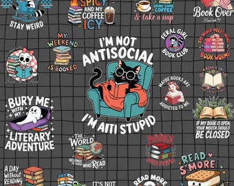 Funny Book svg Bundle , Cute Reader svgs, Funny Bookish Clipart, Book Lover Files, Png Svg Dxf Eps for Stickers and Tees. book lover svg