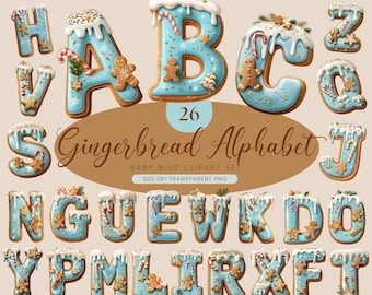 Gingerbread Alphabet Clipart – Baby Blue | Christmas Cookie Letters