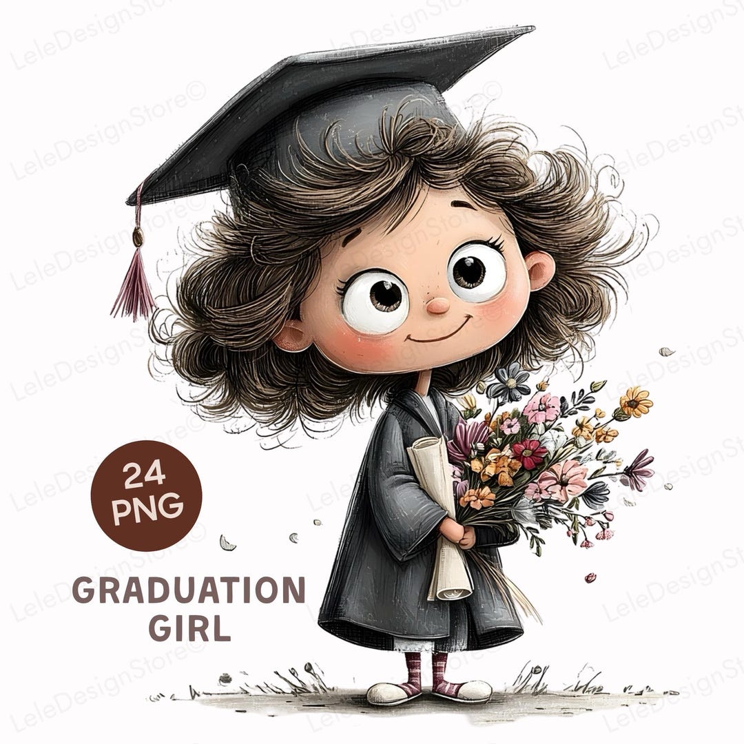 24 Graduation Girl PNG – Watercolor Graduate Girls With Cap Diploma ...