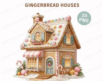 Gingerbread House Clipart - 25 PNG Festive Gingerbread Art, Digital Download For Christmas Crafting