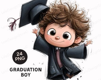 24 Graduation Boy PNG – Watercolor Graduate Boys with Cap and Diploma For Graduation Crafts & Sublimation Designs, Clipart Bundle
