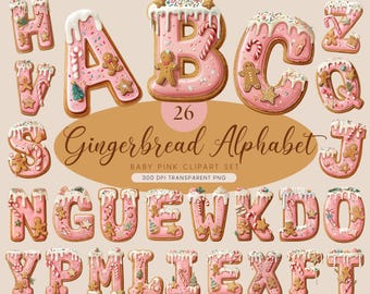 Gingerbread Alphabet Clipart – Baby Pink | Christmas Cookie Letters