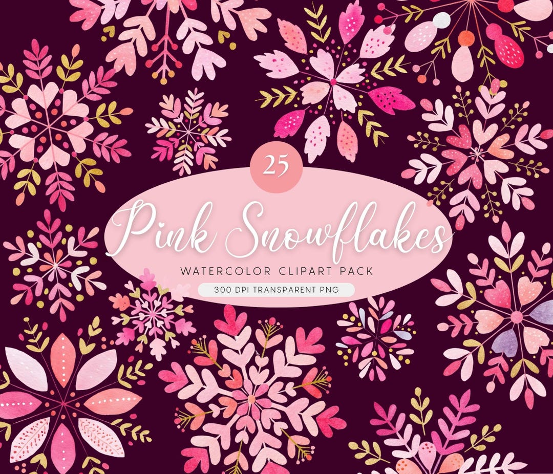 Pink Snowflakes Clipart Set | Soft Pink Watercolor Illustrations - Etsy