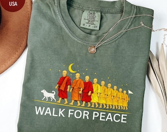 T-shirt Walk For Peace Comfort Colors, moines et chien