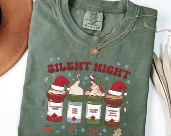 Bluza świąteczna Comfort Colors®Silent Night, koszulka świąteczna dla pielęgniarki, koszulka świąteczna dla lekarza, koszulka świąteczna dla pielęgniarki OIOM, prezent świąteczny dla pielęgniarki