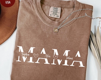 Comfort Colors® Personalized Mama Shirt With Kids Names, Mama T-Shirt, Mothers Day Gift For Mom Gifts, Mother's Day Gift, Cute Mama Tee