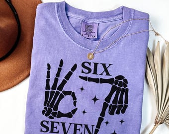 Comfort Colors® 6 7 Meme Shirt, Funny Skeleton Hands Tee, Halloween Couples Shirt, Trendy Shirt, Six Seven T-shirt, 67 Couples Tee
