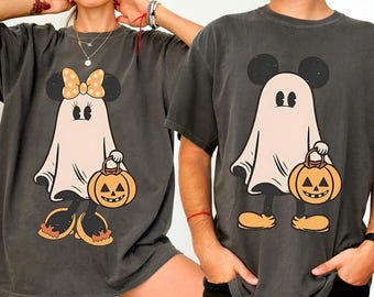 Comfort Colors® Retro Mickey Minnie Halloween Couple Shirts, Mickey Ghost Shirt, Minnie Ghost Shirt, Spooky Season Shirt, Disney Halloween