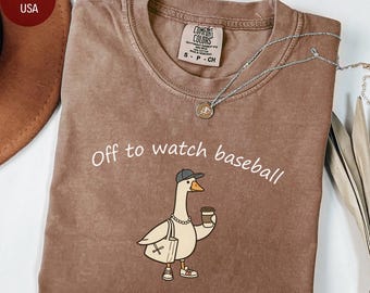 Comfort Colors Off to Watch Baseball Goose Shirt, Funny Silly Goose Tee, Baseball Mom Game Day T-Shirt, Retro Baseball Mama Gift
