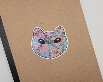 2.5 Inch Water Resistant Sticker Floral Cat