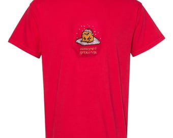 Festive Friends Christmas Adult Unisex T-shirt: Hand Embroidered