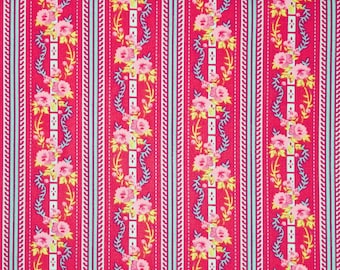 JENNIFER PAGANELLI Happy Land - Martha Fabric, Red, blue, pink, Sold by the Whole Yard, Damask, Fabric Bargain, Fabric Sale-Out of Print