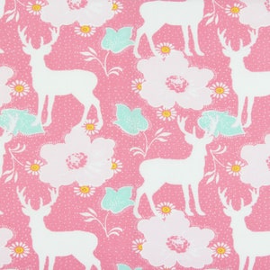 TANYA WHELAN Darling Meadow Deer Floral PWTW172 Pink, Clearance DeStash Fabric, Fabric Bargain, Fabric Sale-Out of Print