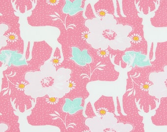1 yd of TANYA WHELAN Darling Meadow Deer Floral PWTW172 Pink, Clearance DeStash Fabric, Fabric Bargain, Fabric Sale