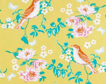 Tanya Whelan Darling Meadow Mustard PWTW167 , Bird fabric, Clearance DeStash Fabric, Fabric Bargain, Fabric Sale