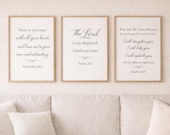 Christliches Erbkunst-Set mit 3 Neutralen Bibelversen, Druckt Glaube Schriftgalerie, Minimal Christian Home Psalm 23 Sprüche 3 Jesaja 41