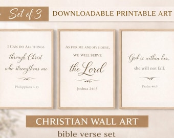 Christian Heritage Art Set mit 3 Neutralen Bibelversen, Druckt Glaube Schrift Galerie, Minimal Christian Home Philipper 4 Joshua 24 Psalm 46
