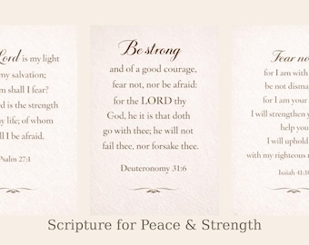 Christliche Wandkunst 3er-Set | Schrift Wandkunst | Bibel Vers Drucke | Neutrales christliches Dekor | Sprüche 3 5–6 Psalm 27 1 Jesaja 41 10