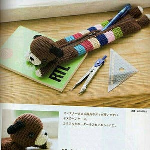 English translated- Crochet pencil case dog Amigurumi pattern PDF