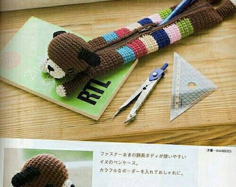 English translated- Crochet pencil case dog Amigurumi pattern PDF