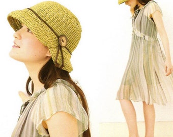 English translated - Crochet summer round brim raffia hat, Japanese pattern PDF