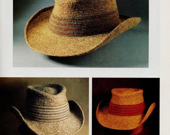 English written- Crochet hat shaped brim cowboy Vintage 1970s English pattern PDF