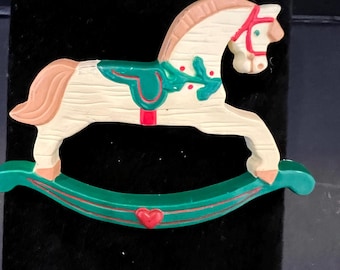 Vintage 1989 Hallmark Christmas Rocking Horse Brooch