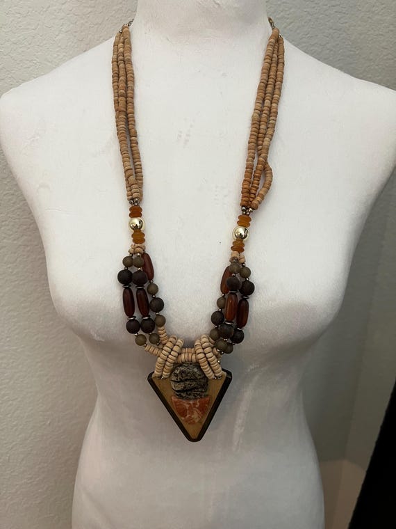 Vintage Statement Necklace with a Triangular Pend… - image 1