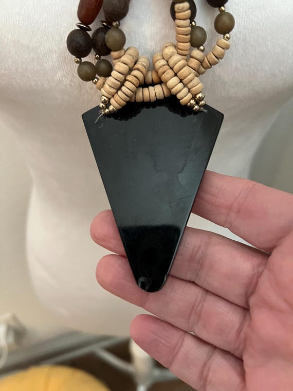 Vintage Statement Necklace with a Triangular Pend… - image 3