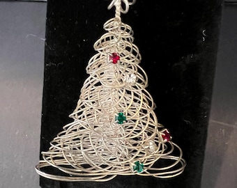 Vintage Silver-Tone Wire-Wrapped Christmas Tree Brooch