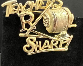 Vintage AJC Signed Gold-Tone "Teachers R Sharp" Pencil Sharpener Brooch