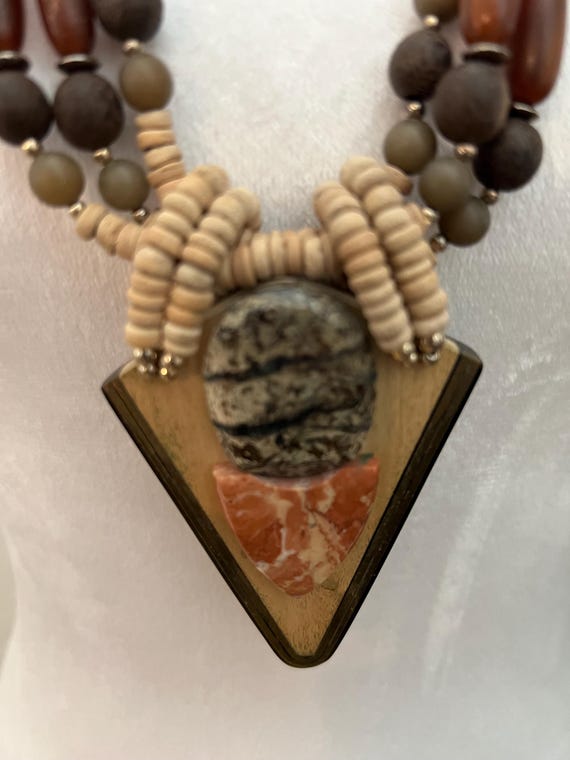 Vintage Statement Necklace with a Triangular Pend… - image 2