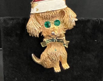 Vintage Gerry's Gold-Tone Christmas Dog Brooch with Maker’s Mark