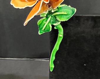 Vintage Orange Metal Enamel Flower Brooch