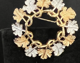 Vintage Sarah Coventry Garland Brooch, Two-Tone Leaf Wreath, 1968