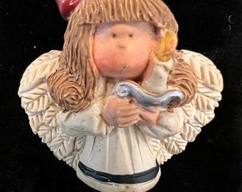 Vintage Angel Girl Holding Candle Brooch