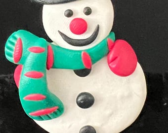 Vintage Pair of Christmas Tree and Snowman Brooches