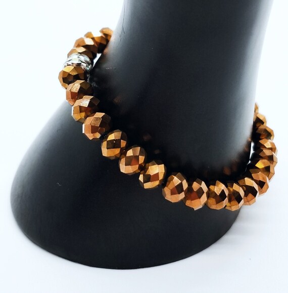 Sparkly Copper Czech Glass Stretch Bracelet with Rhinestones