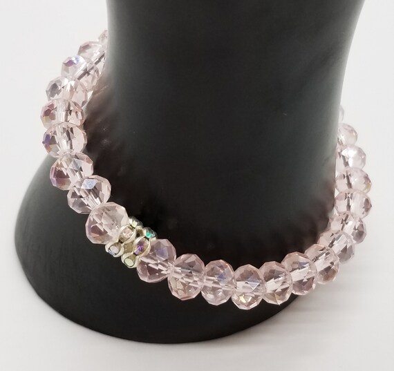 Sparkly Light Pink Czech Glass Stretch Bracelet with Rhinestones