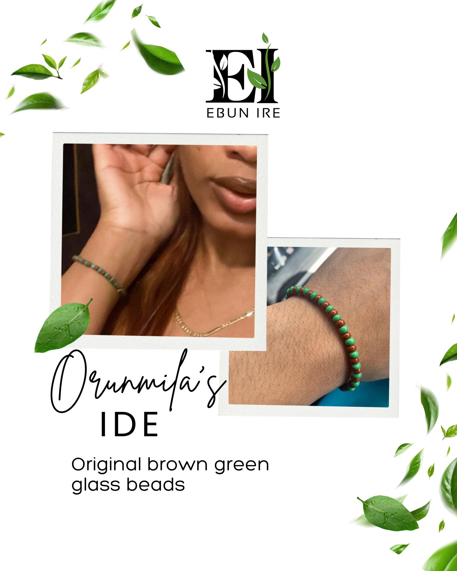 Ide of Orunmila Glass Beads Bracelet Brown and Green Ifa Religion 