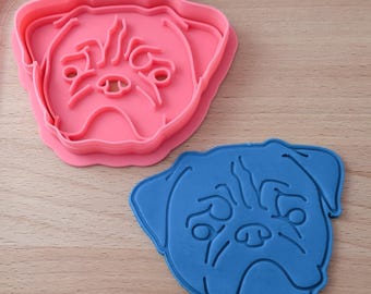 Pug dog cookie cutter and stamp set, pet lover biscuit mold