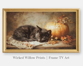 Halloween Frame TV Art, Black Cat, Pumpkin (Digital Download)