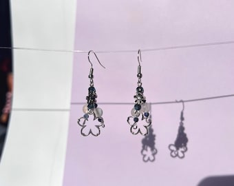 Silver and Navy Flower Dangle Earrings