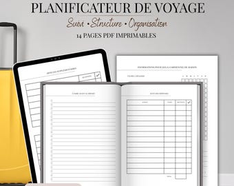 Planificateur de Voyage PDF Minimaliste Français | Checklist Valise et Dépenses | Organisation Séjour | A4 et Lettre US | Pages Imprimables