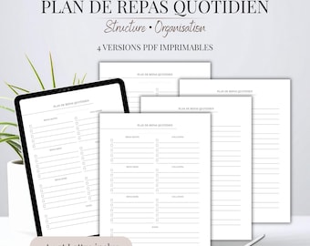Tagesmenüplan | Druckbarer PDF-Plan | A4-Tagesmenü (französisches Format) | Minimalistischer Menüplaner | Organizer