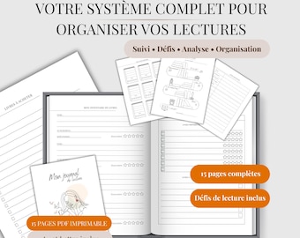 Journal de lecture complet PDF | Suivi livres, défis lecture, wishlist, analyse | 15 pages organisation lecture | Reading planner printable