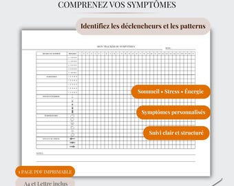 Tracker comprendre ses symptômes | Sommeil, stress, énergie, déclencheurs | Suivi santé 31 jours | PDF Français imprimable | Chronic trigger