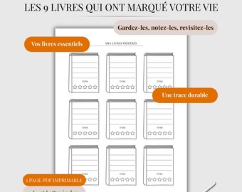 Meine Lieblingsbücher (PDF) | Top 9 meiner Lieblingsbücher mit 5-Sterne-Bewertung | Minimalistische Leseliste | Druckbare Liste meiner Lieblingsbücher