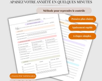 Méthode anxiété PDF | Décoder ses pensées et reprendre le contrôle | Outil guidé anti-surcharge mentale 6 étapes | Mental clarity printable